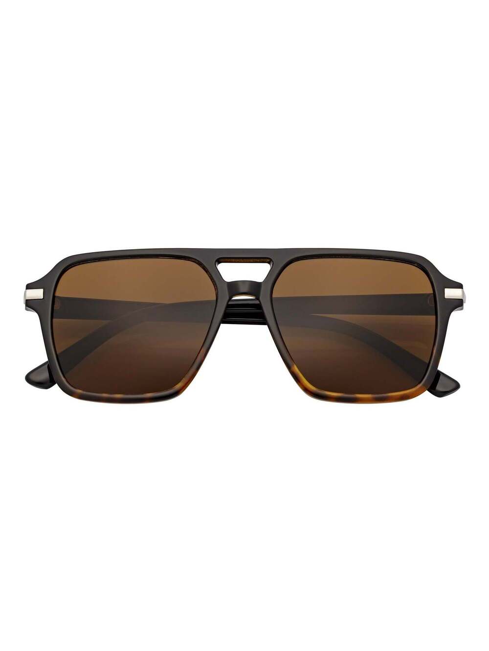 LUCCA - Flat Top Square Aviator Sunglasses Black-Tortoise Brown